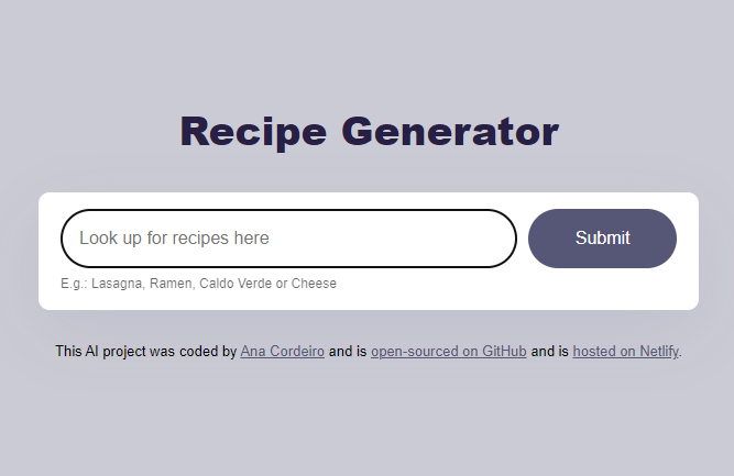 Recipe Generator project preview